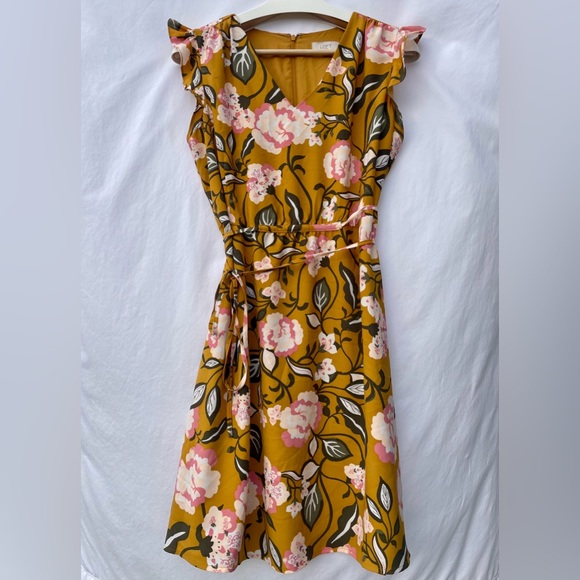 LOFT Mustard Floral Midi Dress - Picture 3 of 10